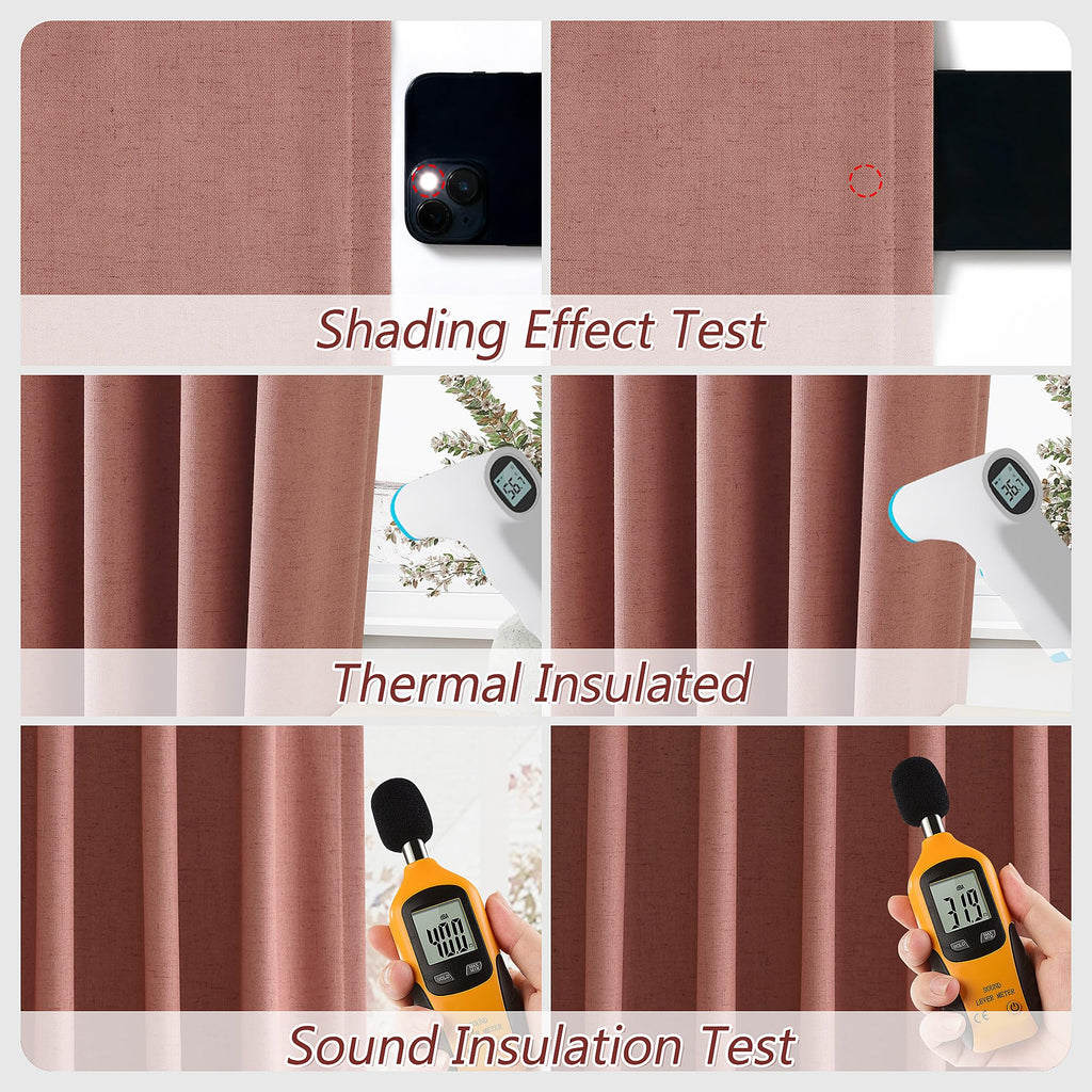 Dusty Rose 100% Blackout Linen Curtains 108 Inch Length 2 Panels Set for Girls Bedroom Back Tab Thermal Insulated Black Out Drapes Room Darkening Farmhouse Style for Bedroom Window Curtains 52x108