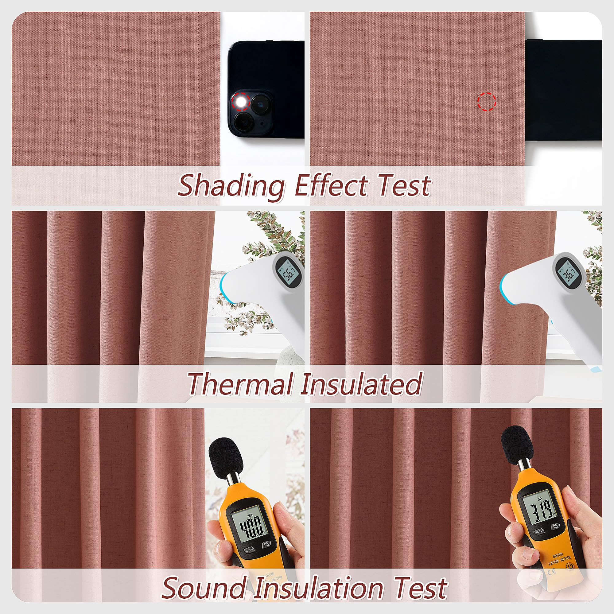 Dusty Rose 100% Blackout Linen Curtains 108 Inch Length 2 Panels Set for Girls Bedroom Back Tab Thermal Insulated Black Out Drapes Room Darkening Farmhouse Style for Bedroom Window Curtains 52x108