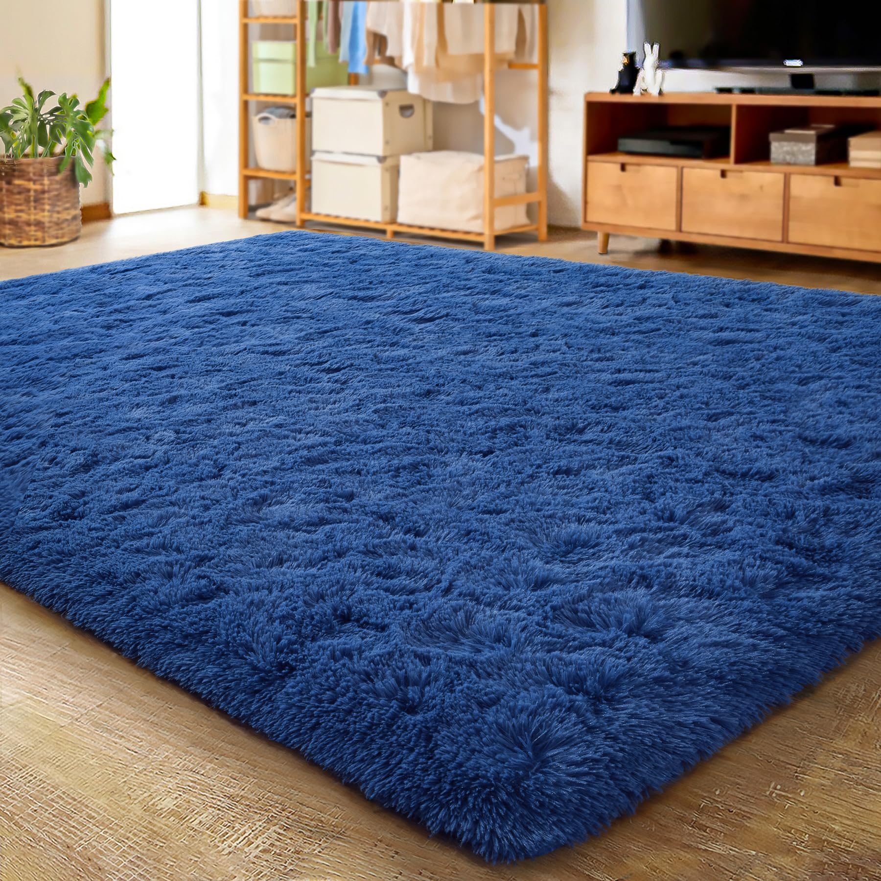 LOCHAS Area Rugs Fluffy Living Room Carpet for Kids Bedroom 3x5, Light Navy