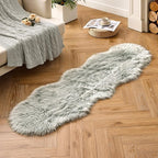 MIULEE Luxury Super Soft Fluffy Area Rug Faux Fur Sheepskin Rug Decorative Plush Shaggy Carpet for Bedside Sofa Floor Nursery 2 x 6 Feet, Light Grey