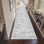 3x12 Runner Rug for Hallway, Non-Slip Long Bathroom Rugs Runner for Kitchen, Bedroom, Soft Vintage Abstract Washable Rug for Entryway, Thin Floor Mat for Dining Room(3'x12', Grey/Ivory)
