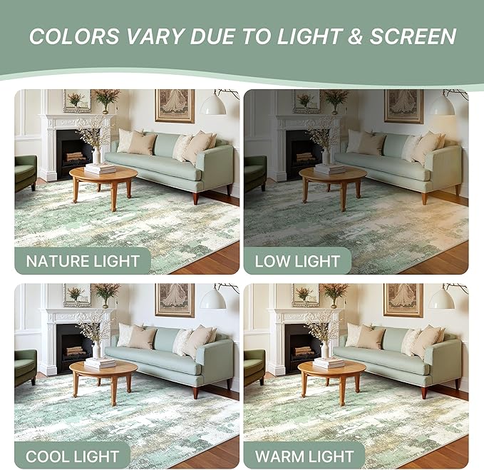 BEIMO 10x12 Green Abstract Area Rug, Washable Non-Slip for Bedroom