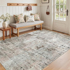 Area Rugs 4x6 for Living Room, Vintage Washable Rugs for Dining Room, Kitchen, Non-Slip Area Rug Pink Grey