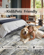 Latte&Fog 6x9 Area Rugs for Living Room Bedroom, Black Modern Abstract Neutral Washable Rug, Boho Non Slip Low Pile Carpet for Dining Room, Dorm,Classroom,College Dorm and Farmhouse - Black Gold