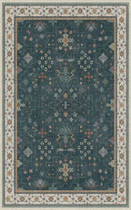 Hazo Haus Dark Green Oushak 5x8 Living Room Rug - Modern Vintage Boho Eclectic Floral Pastel, Washable Low Pile Non-Slip Large Area Rugs for Nursery Dining Under Table Bedroom Lounge