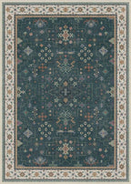 Hazo Haus Dark Green Oushak 5x7 Living Room Rug - Modern Vintage Boho Eclectic Floral Pastel, Washable Low Pile Non-Slip Large Area Rugs for Nursery Dining Under Table Bedroom Lounge