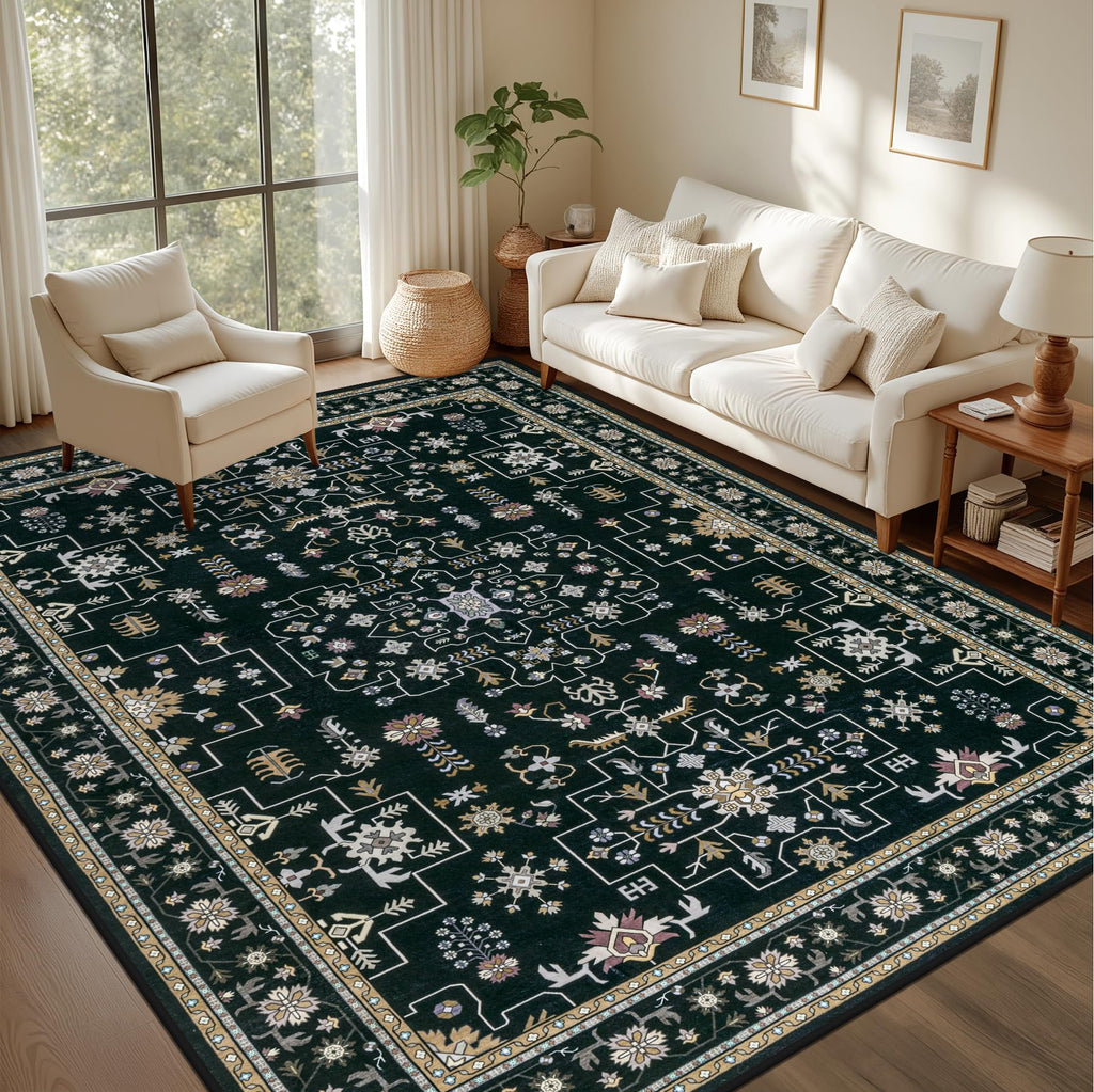 ExpediX 5x7 Area Rugs Living Room: Washable Vintage Rug for Bedroom Black
