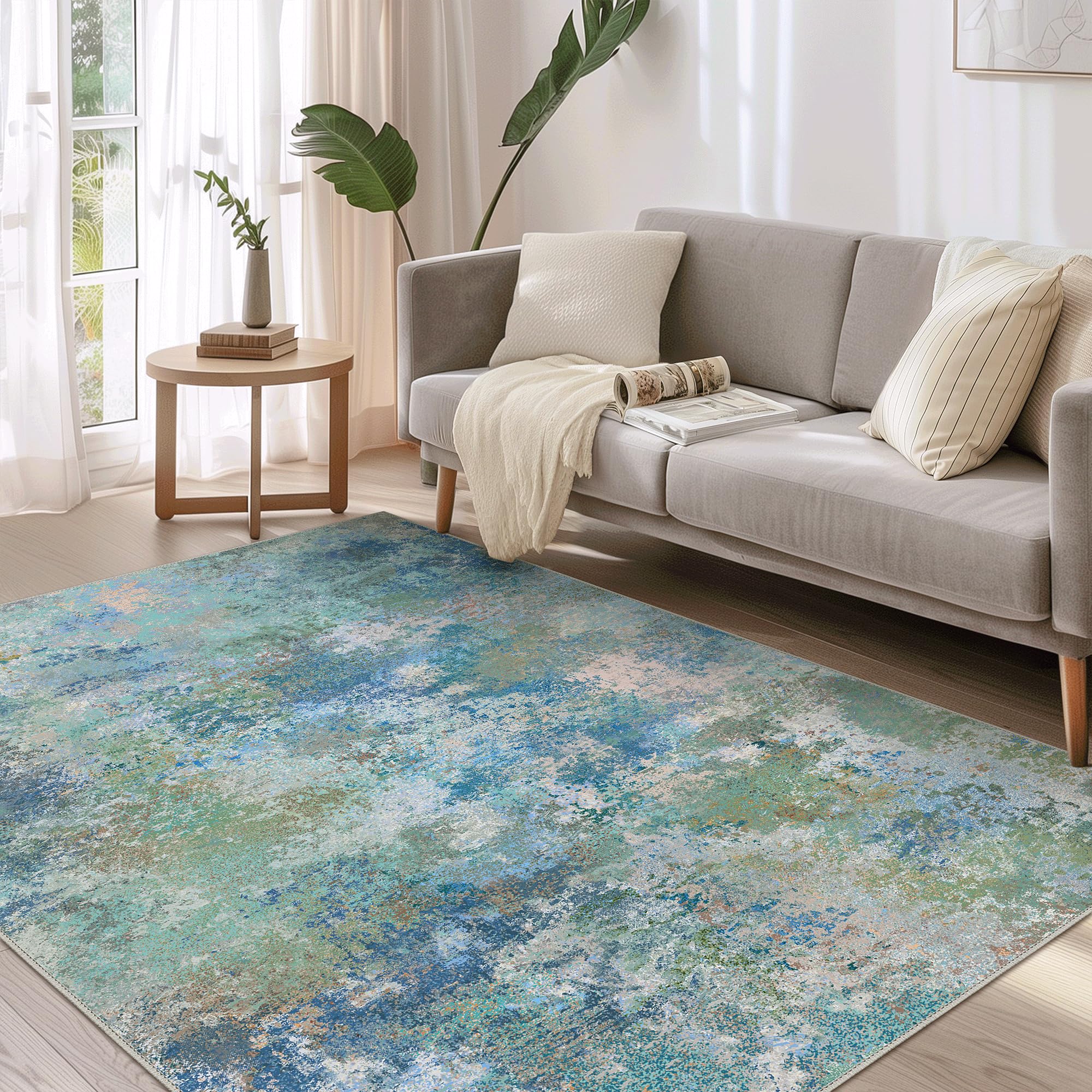 BEIMO 4x6 Area Rugs for Bedroom, Blue Green Washable Abstract Non Slip Rug