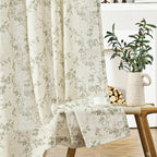 Lazzzy Green Vintage Floral Linen Curtains Farmhouse 50W X 90L 2 Panels
