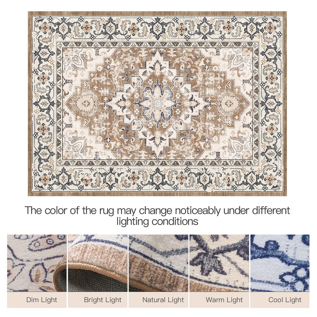 Lofus 3x5 Area Rugs for Living Room Bedroom, Small Carpet Floral Brown