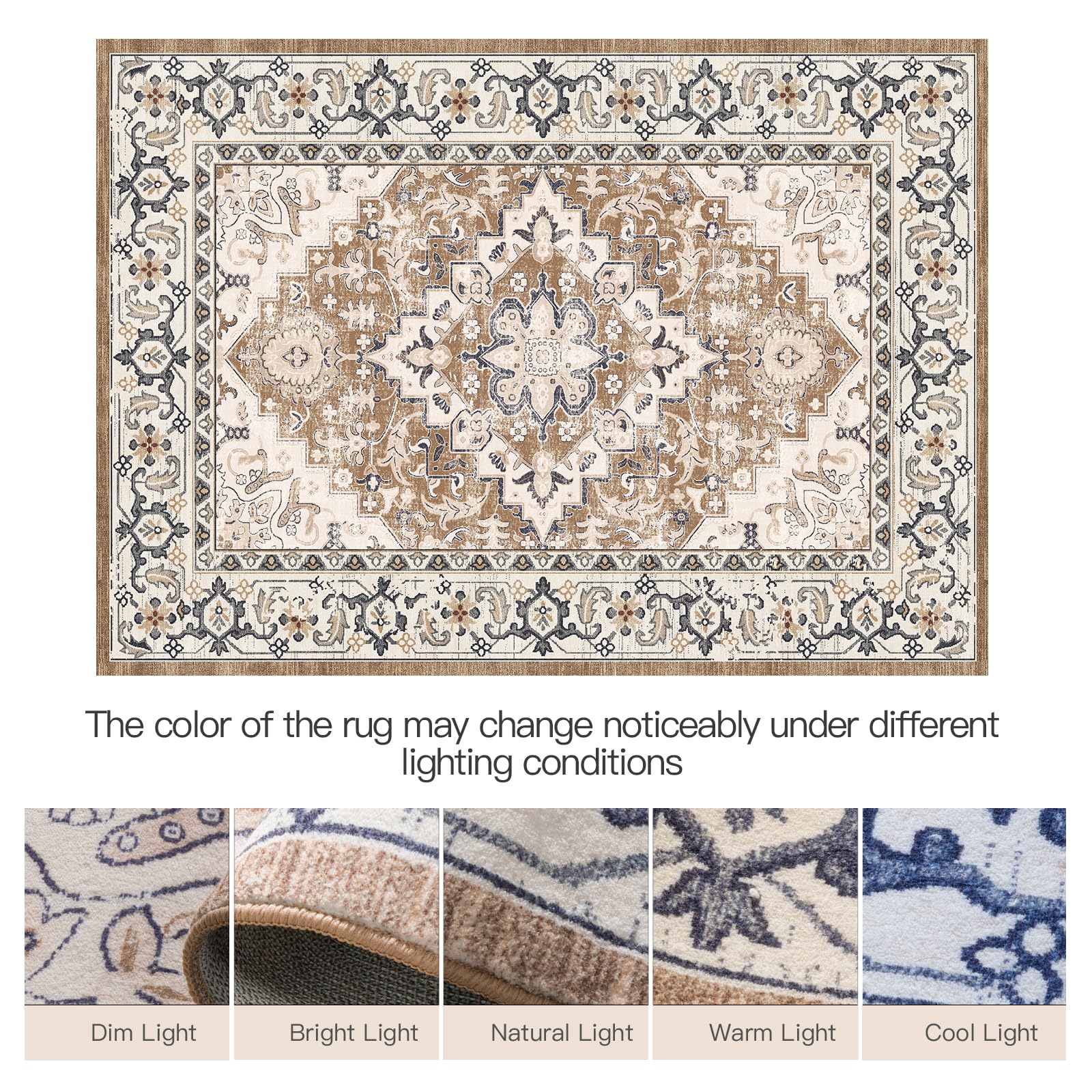 Lofus 3x5 Area Rugs for Living Room Bedroom, Small Carpet Floral Brown