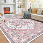 OPPODREAM Soft 8x10 Area Rugs, Washable Rugs 8x10 with Non Slip Backing, Faux Cashmere Low-Pile 8 x 10 Carpet, Pink & Cream