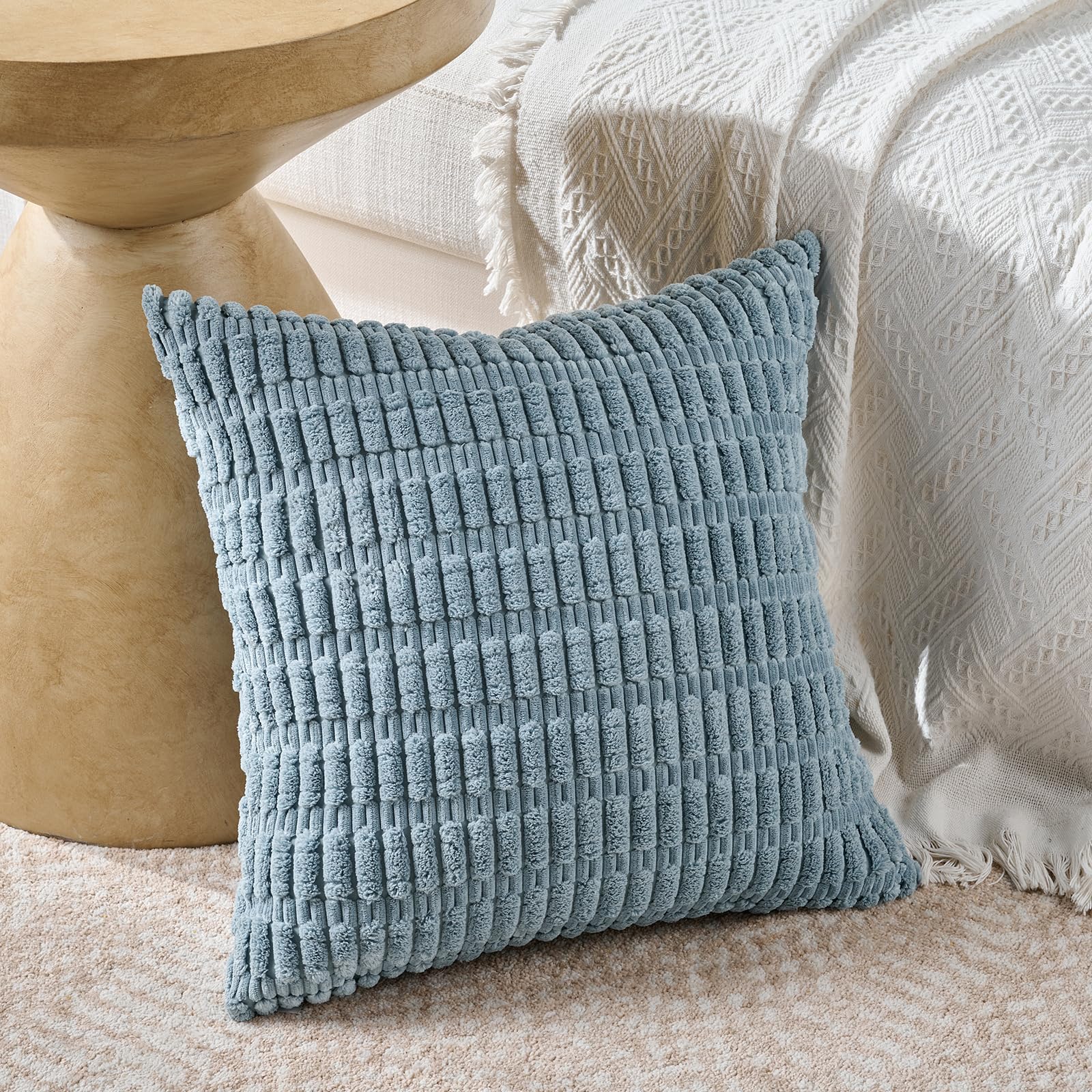 Fancy Homi 4 Packs Decorative Throw Pillow Covers for Living Room Couch Bed, Modern Farmhouse Boho Home Décor Accent Cushion Case, 24" x 24", Light Blue
