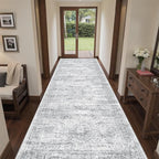 4x12 Runner Rug for Hallway, Low-Pile Wide Runner for Entryway, Long Washable Non-Slip Kitchen Rug, Soft Modern Home Decor Mat for Living, Laundry Room(4'x12', Grey/Ivory)