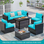 14Pcs Stretch Patio Cushion Covers,Outdoor Couch Covers Replacement,Outdoor Couch & Sofa Slipcovers,for Patio Furniture Cushion Covers,Washable Reusable Furniture Protector (Sky Blue, Cover Only)