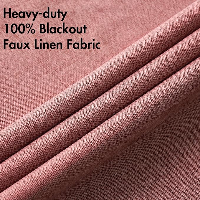 MIULEE 100% Blackout Linen Curtains for Bedroom 52x84 Inches Dusty Rose