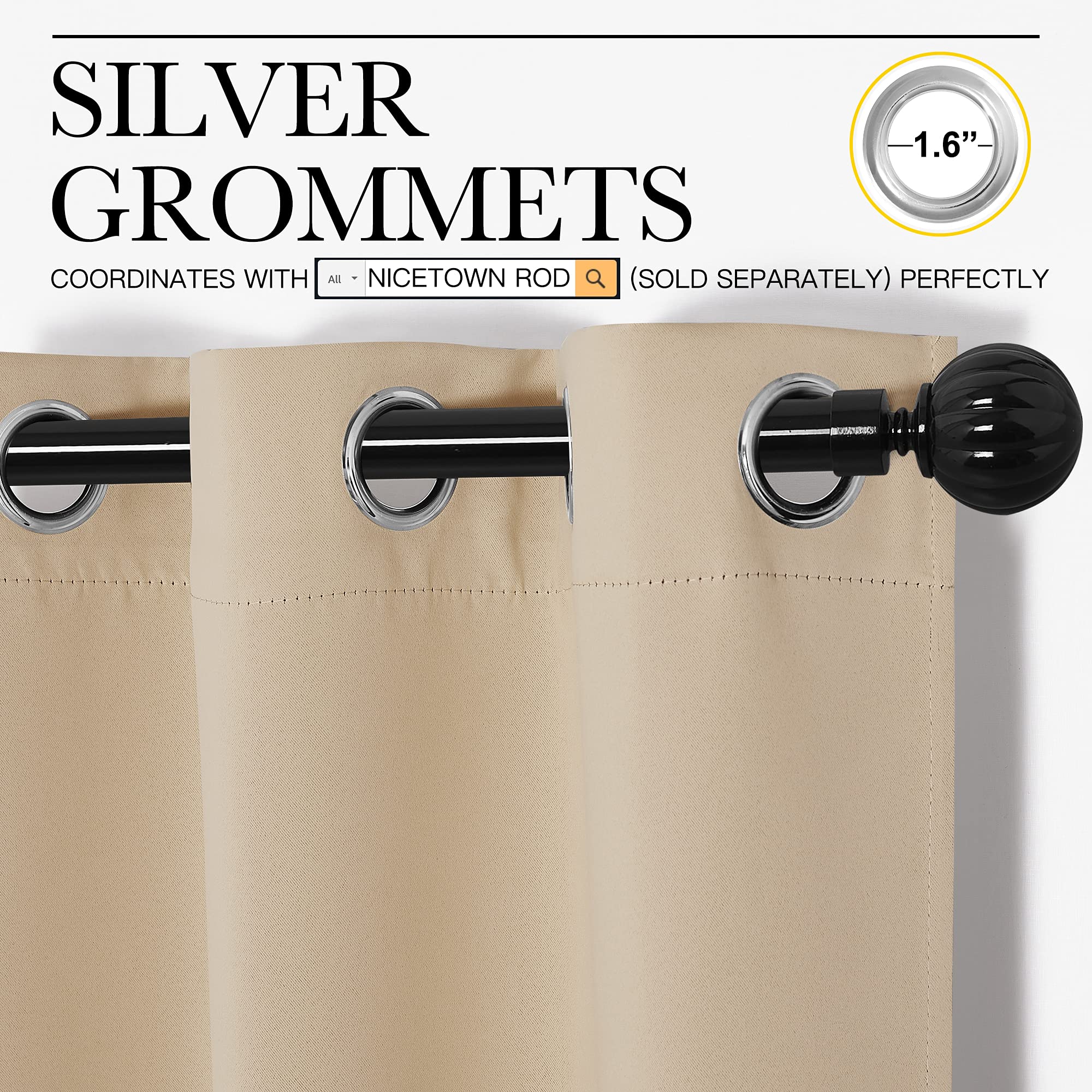 NICETOWN Bedroom Room Darkening Curtains - Triple Weave Microfiber Grommet Top Thermal Insulated Solid Panels/Drapes for Kid's Room (Biscotti Beige, 1 Pair, 55 inches by 90 Inch)