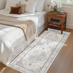 Madane Washable Runner Rug - 2x6 Rug Runners for Hallways 6 Foot Non Slip Vintage Kitchen Runner Rug Ultra-Thin Bathroom Runner Rugs Carpet Laundry Room Bedroom (2x6ft, Grey)