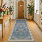 Blue Insect 2'6'' Wide 8' Long Hallway Runner Rug - Washable Kitchen Sink Rug, Non Slip Runner Rug for Entryway, Colorful Vintage Print Home Décor