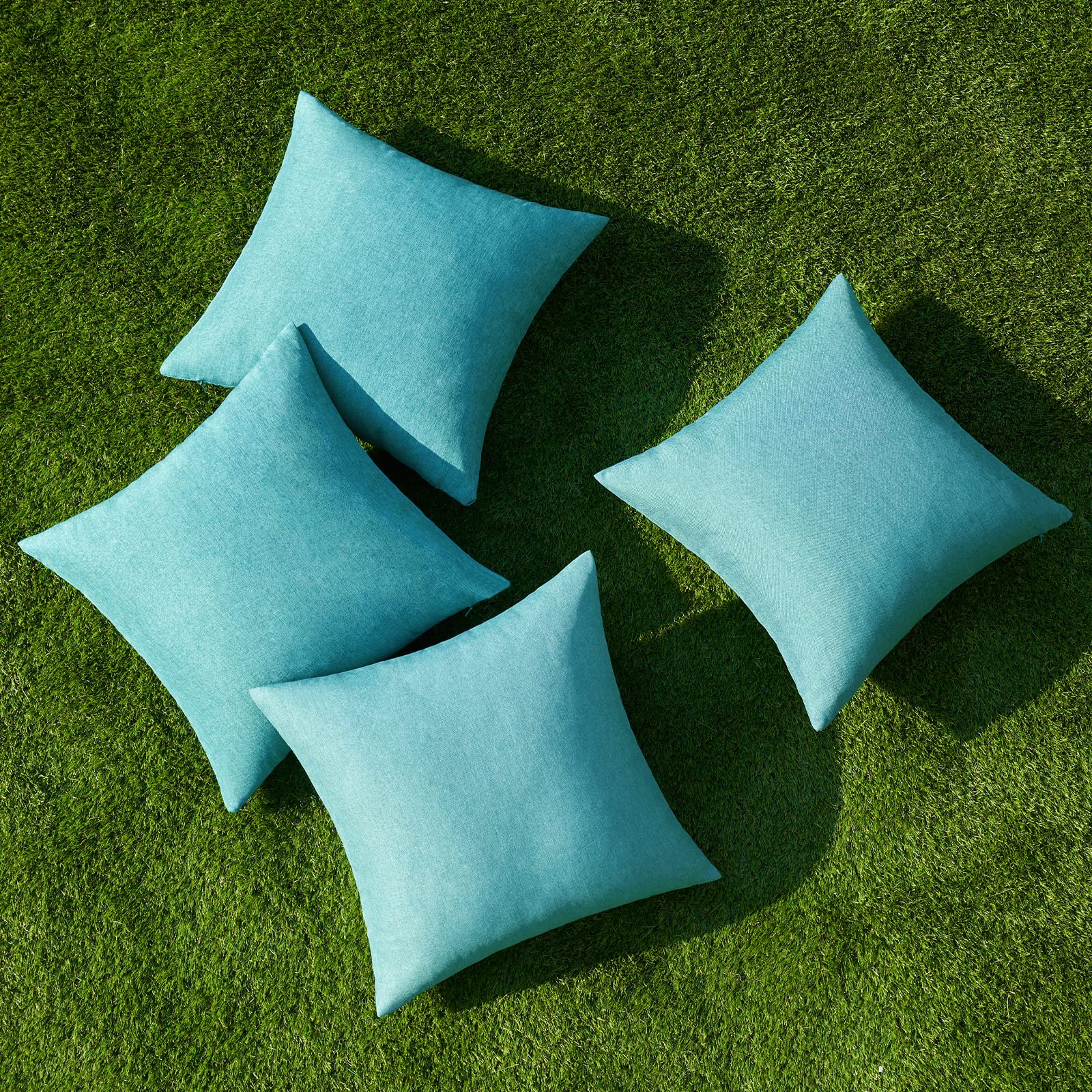 MIULEE Pack of 4 Decorative Outdoor Throw Pillow Covers Linen Waterproof Pillow Covers Summer Farmhouse Cushion Cases for Patio Garden Tent Balcony Couch Sofa 18x18 Inch Turquoise