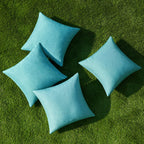 MIULEE Pack of 4 Decorative Outdoor Throw Pillow Covers Linen Waterproof Pillow Covers Summer Farmhouse Cushion Cases for Patio Garden Tent Balcony Couch Sofa 18x18 Inch Turquoise