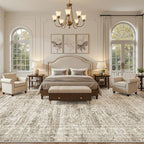 12x15 Washable Area Rug Brown Neutral Abstract Living Room Large Carpet Non Slip Bedroom Indoor Office Dining Room Low Pile Thin Rug