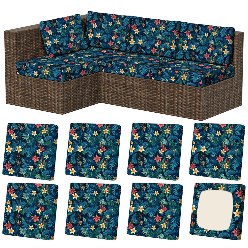 8Pcs Outdoor Cushion Covers, Stretch Patio Furniture Couch Chair Slipcovers