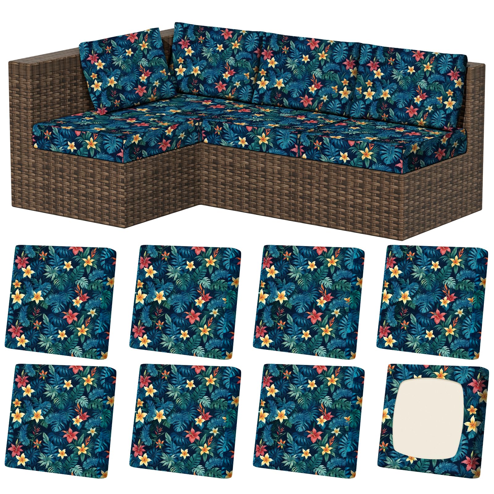 8Pcs Outdoor Cushion Covers, Stretch Patio Furniture Couch Chair Slipcovers