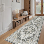 Madane Hallway Runner Rug 2'6''x10' Kitchen Runner, Non Slip Vintage Runners for Hallways Washable Kitchen Rugs Soft Low Pile 2.5x10 ft Rug Runner for Laundry Room, Entryway and Bedroom, Black