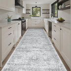 Soalmost 4x12 Wide Hallway Runners: Washable 12ft Runner Rug for Entryway Living Room Soft Vintage Non Slip Carpet Runner for Kitchen Dining Room Nursery Bedroom (Grey, 4x12ft)