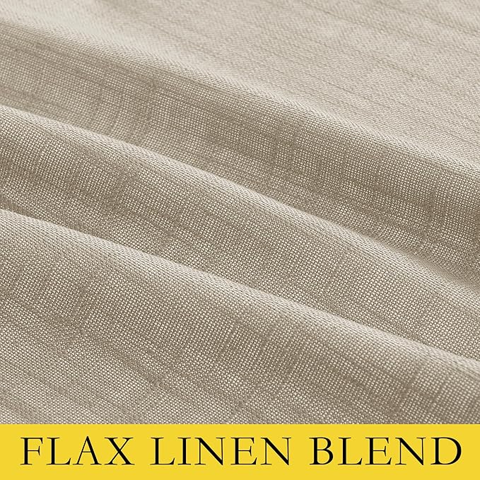 NICETOWN Taupe 100% Blackout Linen Curtains 84 inch Long Burg, Farmhouse Thick Completely Blackout Window Treatment Panels Thermal Insulated Drapes for Living Room (1 Pair, 52" Width Each Panel)