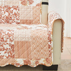 Great Bay Home Reversible Patchwork Chair Cover - Washable Slipcover Furniture Protector with Elastic Straps - Perfect for Kids & Pets - Box-Stitched Detail (Dusty Rose)