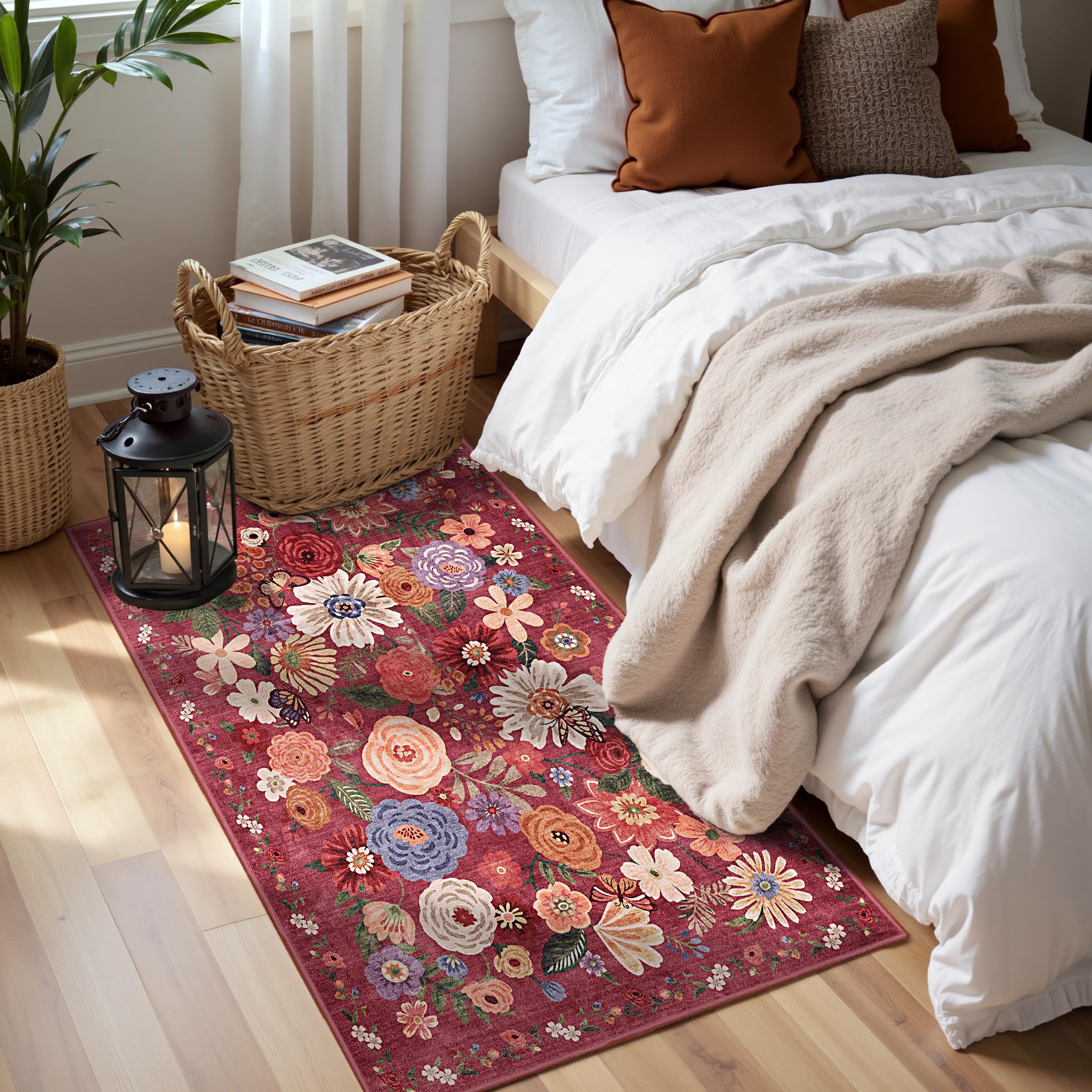 Babovid Red Floral Hallway Runner Rug 2x5 for Bedroom Kitchen