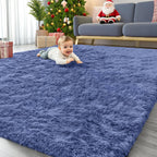 OLANLY 6x9 Machine Washable Large Area Rugs for Living Room, Bedroom, Soft Fluffy Shaggy Bedside Rug, Indoor Floor Carpet for Kids Girls and Boys, Dorms, Nursery, Home Decor Aesthetic, Denim Blue