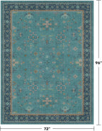 Boho Teal 6x8 Rug for Living Room, Washable Area Rugs for Bedroom, Dining Room Under Table, Vintage Turquoise Décor Indoor, Low Pile & Soft Carpet