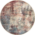 IOHOUZE Round Area Rug 5 Ft Circle Entryway Rugs Round Washable Door Mat Indoor Entrance, Non Slip Circle Front Door Rug, Printed Abstract Faux Wool Floor Carpet for Foyer Porch Sink, Red/Multi