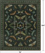 Hazo Haus Dark Green Insect Area Rugs 8x10 for Living Room, Dining Room Under Table, Bedroom, Unique Washable Floral Non Slip Low Pile Soft Rug