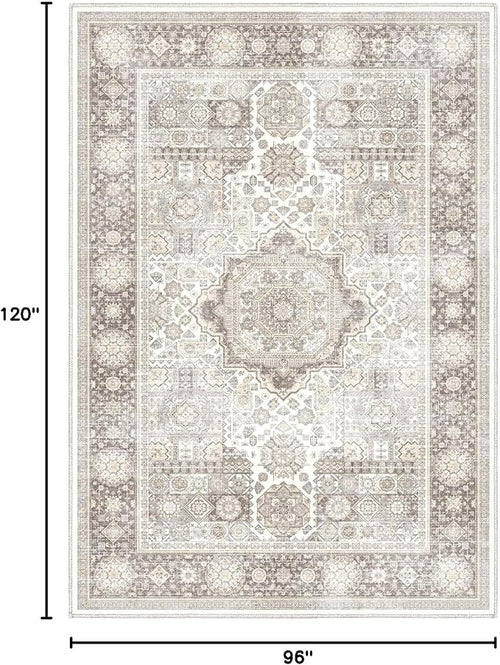 8x10 Rug Cream & Grey Foldable Area Rugs Distressed Pattern Carpet