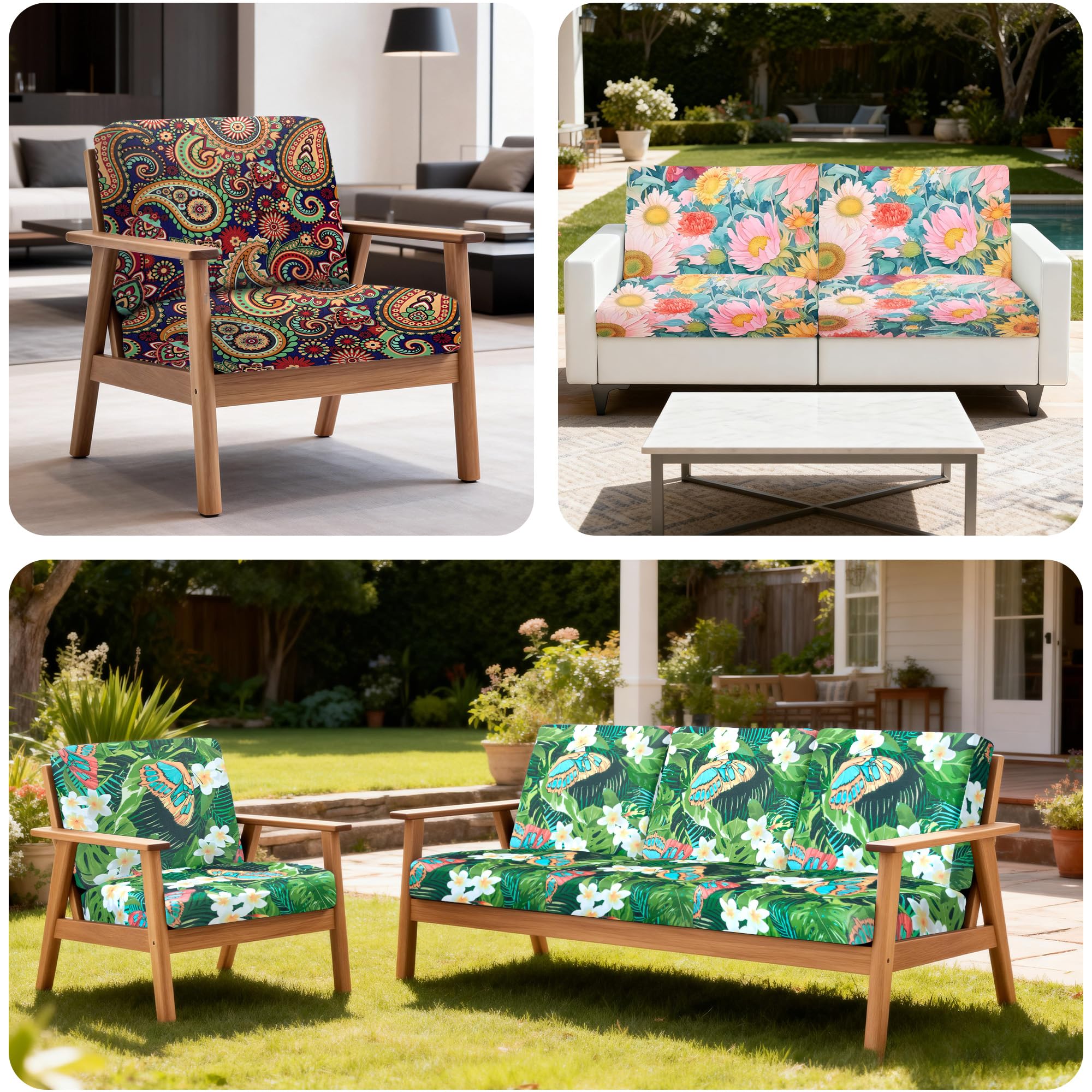 4 Piece Outdoor Cushion Covers, Patio Sofa Cushion Covers, Stretch Fit