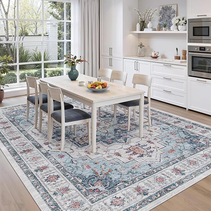 zesthome 9x12 Area Rugs for Living Room,Large Washable Rug,Blue