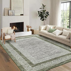 GarveeHome Modern Geometric Area Rug 5x7 Distressed Bordered Rug Washable Non Slip Floor Carpet Non Shedding Thin Rug, Soft Low Pile Rug, Contemporary Green Rug for Dining Room, Living Room