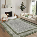 GarveeHome 9x12 Large Modern Navy Green Area Rug Distressed Bordered Soft Non Shedding Floor Carpet