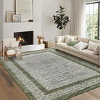 GarveeHome 9x12 Large Modern Navy Green Area Rug Distressed Bordered Soft Non Shedding Floor Carpet