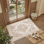 Madane Washable Area Rug 2x3, Small Entryway Rug Non-Slip Vintage Door Mat Indoor Entrance, Low Pile Floor Carpet for Inside Front Door Bedroom Kitchen Entry Laundry (2'x3', Pink)