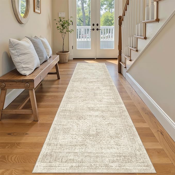 Soalmost Runner Rug 2x7 Washable Non-Slip Hallway Rugs for Kitchen Beige