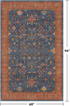 Hazo Haus Dark Blue & Terracotta 5x8 Living Room Rug - Machine Washable Area Rugs for Bedroom, Dining Room, Kitchen Floor, Small Office, Low Pile Non-Slip Rubber Backing & Stain Resistance
