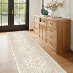 Runner Rug 2x8 Runners for Hallways Non Slip Washable, Vintage Hallway Runner Rugs for Living Room, Low Pile Soft Hallway Rug for Kitchen Bedroom Laundry Room(Cream/Beige,2'x8')