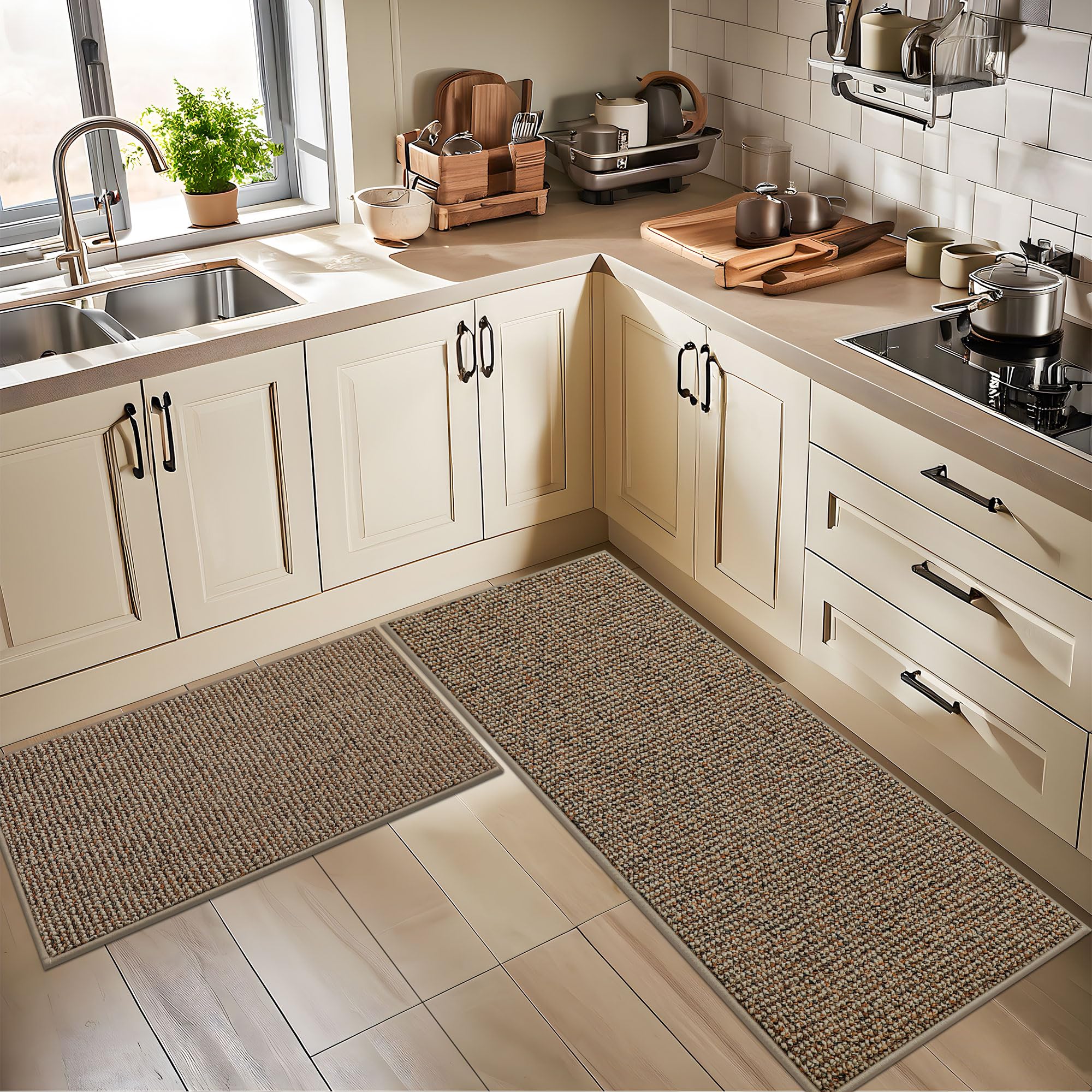 BEQHAUSE Kitchen Rugs 32"x48", Non-Slip Kitchen Mats for Floor, Taupe