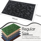 Boho Black Floral Leaves Outdoor Indoor Entrance Doormats, Absorbent Durable Heavy Duty Welcome Front Door Mat,Thick Natural Rubber Back,Easy Clean Entryway Mat 23x35 Inch, Low Profile