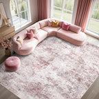 UERMEI 8x10 Washable Area Rug - Neutral Modern Abstract Living Room Rugs, Non-Slip Soft Large Indoor Floor Carpet for Bedroom Home Office & Under Dining Table Decor, Pink Grey